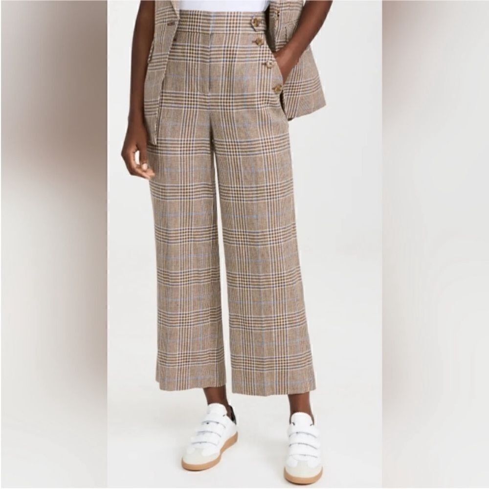 Veronica Beard Plaid Wide Leg Pants - Brown and White